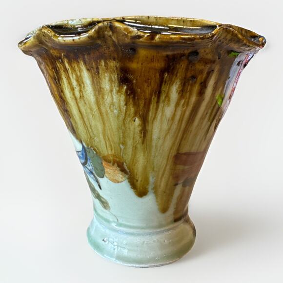 Drip Glaze Mexican Pottery Vase Birds - Picture 4 of 6